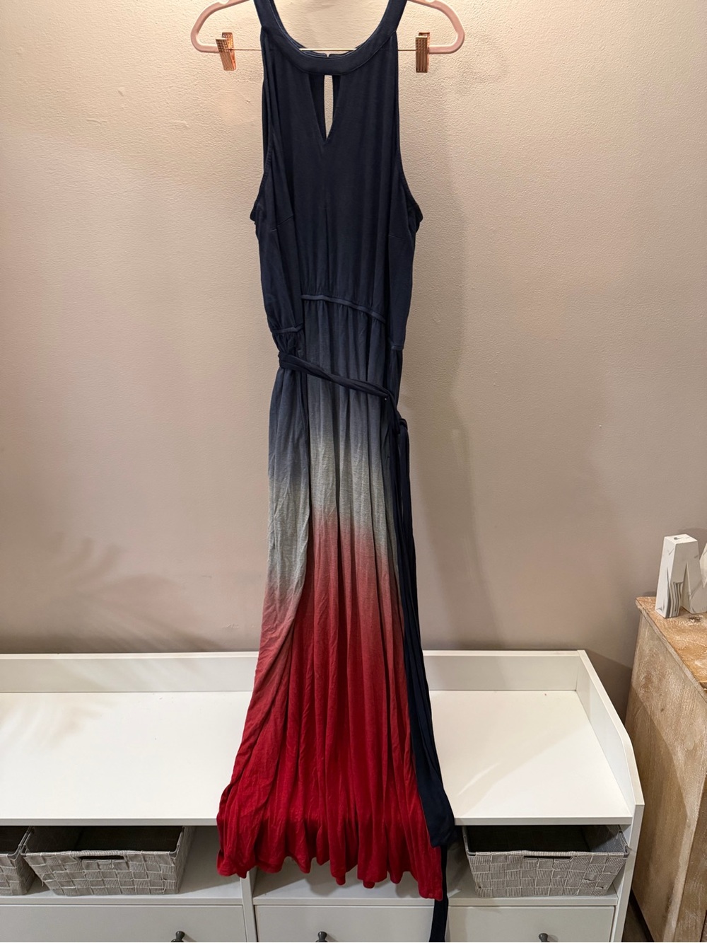 Lane Bryant Ombre Maxi Dress Navy Blue Red Grey Halter Keyhole Plus Size 18/20